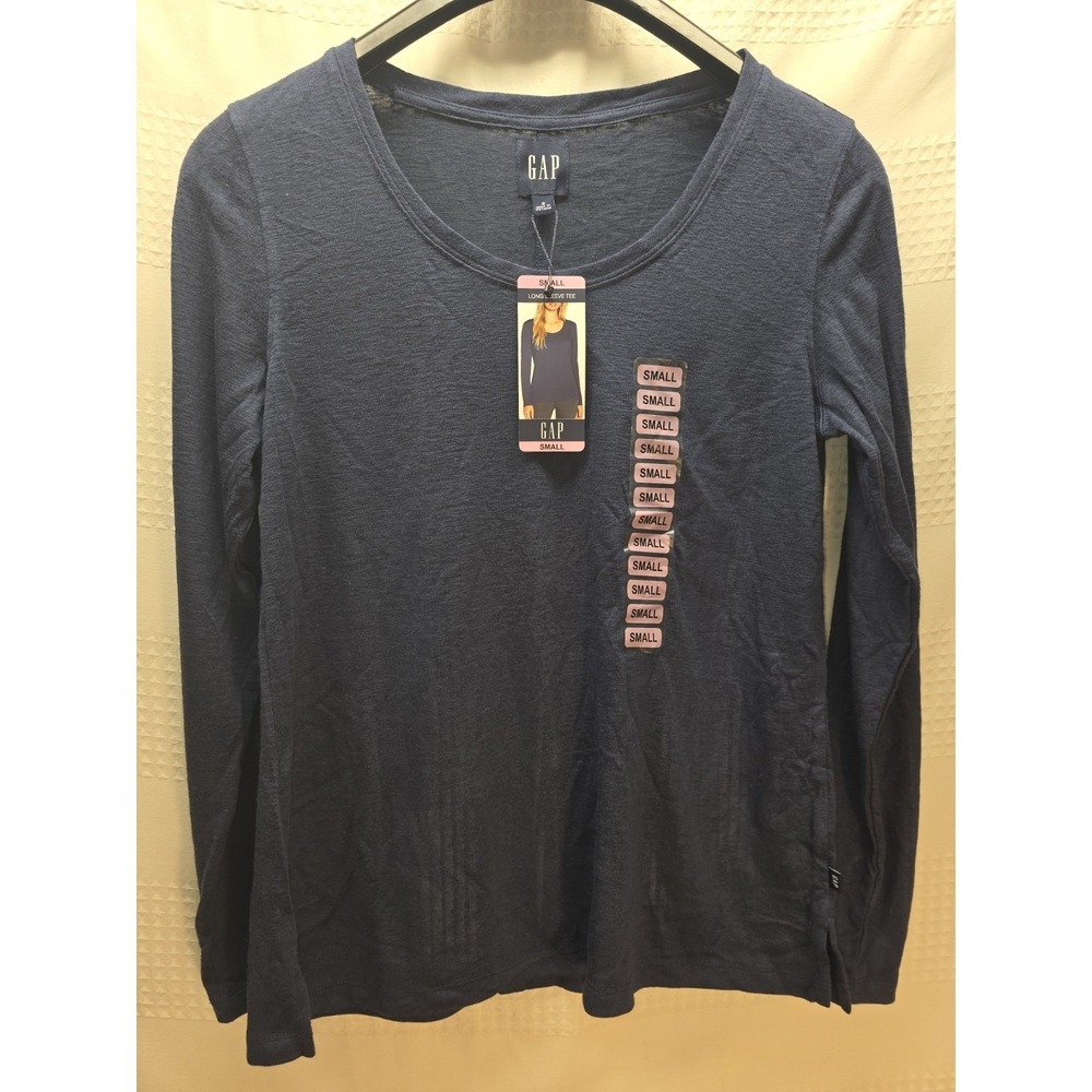 Gap Tshirt Womens Size Small Long Sleeve Blue Scoop Neck